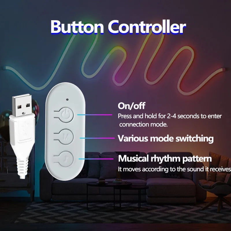 5V USB RGB-IC Neon LED Strip Light 1M 2M 3M 5M Flexible Lamp Tape Neon Lights With Bluetooth APP Control For Home Room Decor