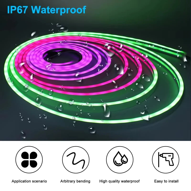 USB RGBIC Neon LED Strip Lights with Bluetooth APP Control Music Sync Waterproof Flexible Tape for Gaming Room Party Decor