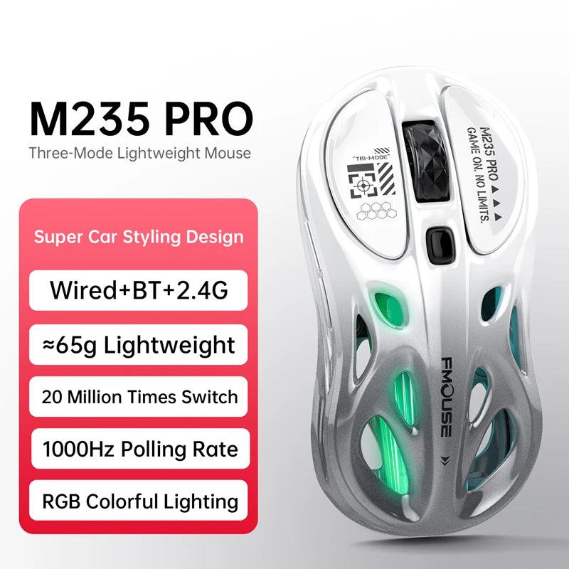 Wireless 2.4G Tri-Mode Rgb Gaming Mouse Hollow Lightweight Design With Chroma Lighting Wired Bluetooth E-Sports Mouse Controller