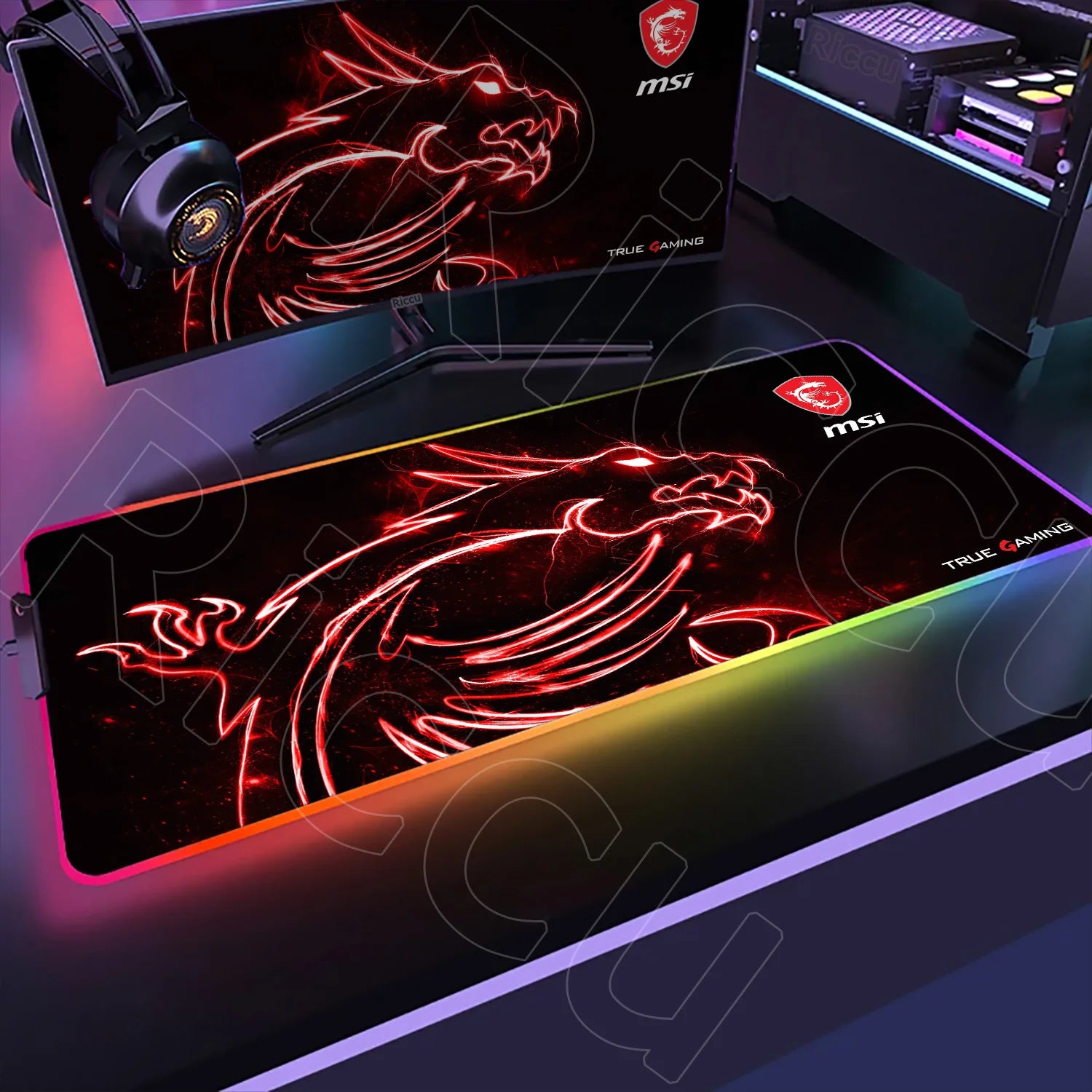 Large RGB Mouse Pad MSI Gaming Speed Mousepad Colorful LED Luminous Table Mats XXL Gamer Computer Backlight Keyboard Accessories