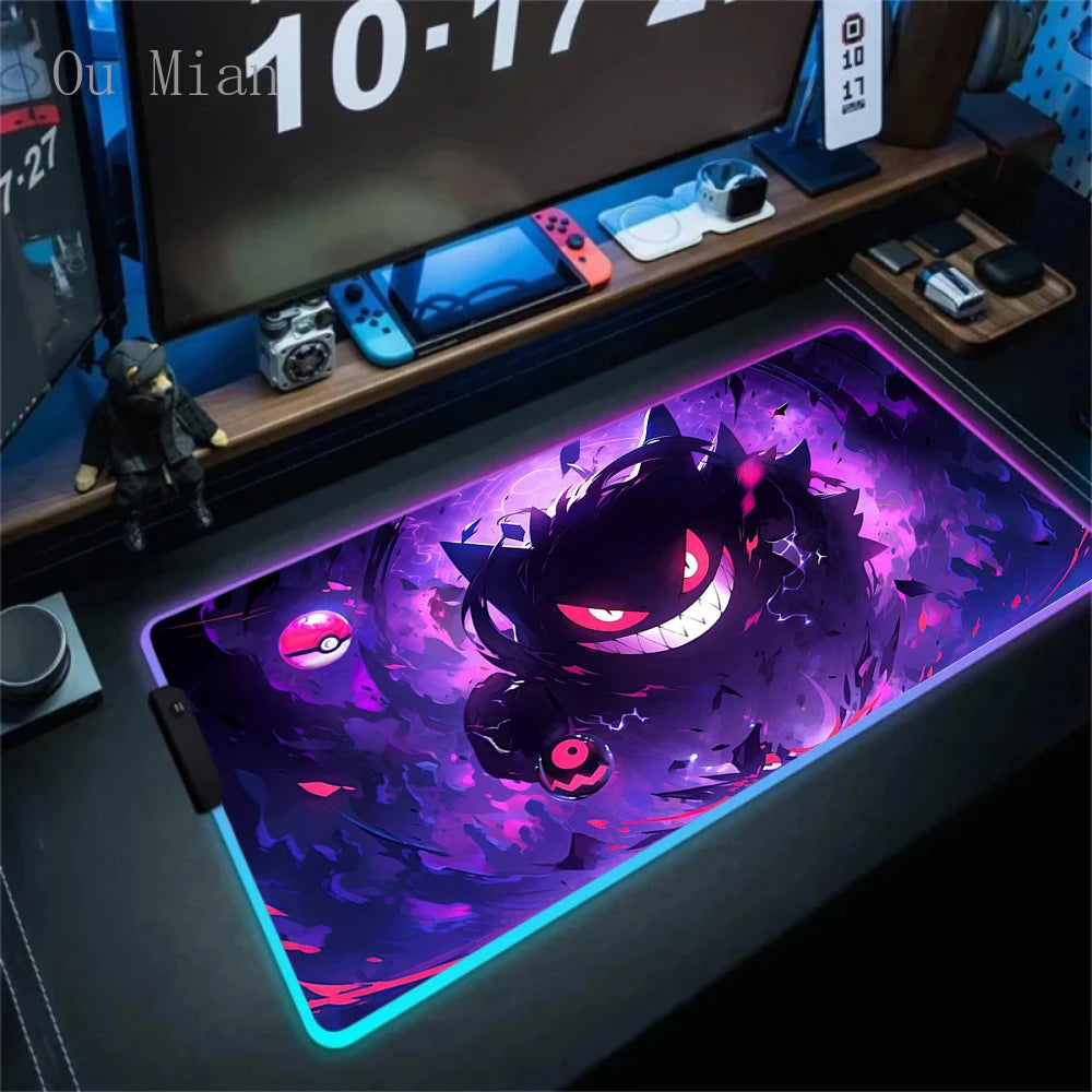 RGB G-Gengar Mousepad Pokemon LED Purple Mouse Pad Gaming Accessories Ghost Big Extended Keyboard Carpet PC Anime Desk Mats