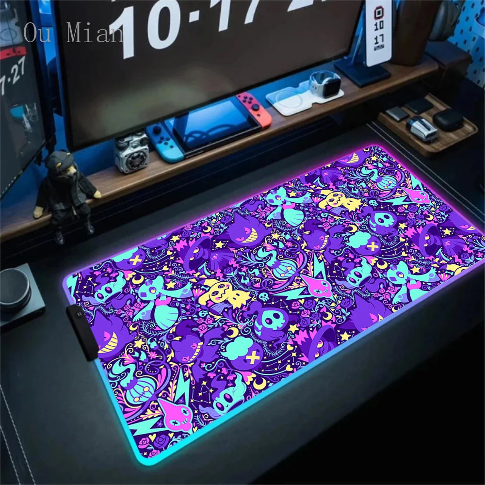 RGB G-Gengar Mousepad Pokemon LED Purple Mouse Pad Gaming Accessories Ghost Big Extended Keyboard Carpet PC Anime Desk Mats