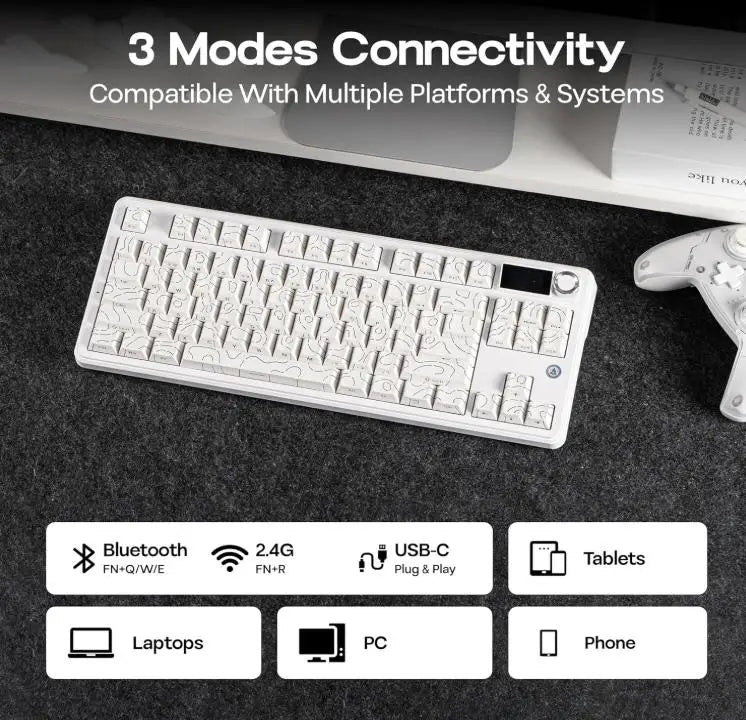AJAZZ AK870 V2 TKL Gasket Mechanical Keyboard, BT5.0/2.4GHz/USB-C Wireless Gaming Keyboard with 10000mAh Battery, RGB Backlits,