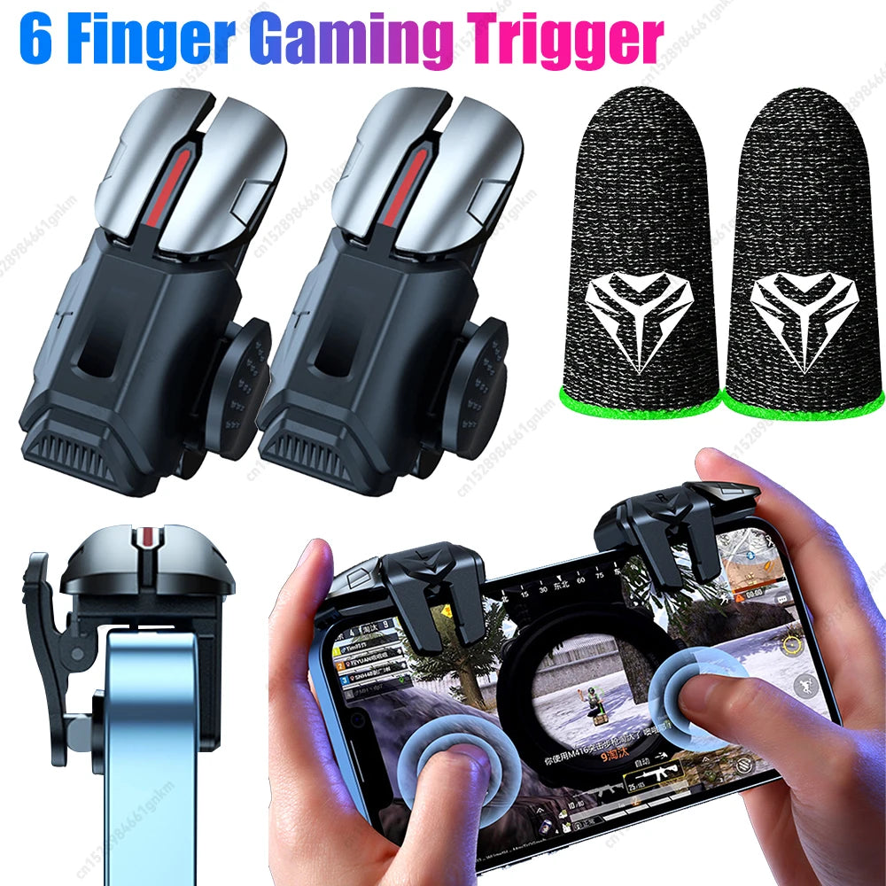 1Pair Mobile Phone Game Trigger 6 Finger Game Controller Universal Gamepad Joystick Shooter Button Controller for IOS Android
