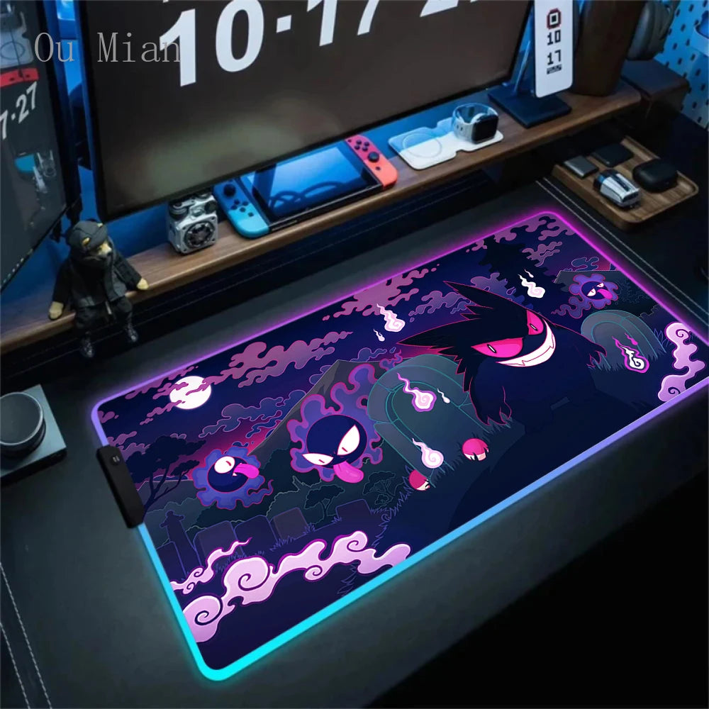 RGB G-Gengar Mousepad Pokemon LED Purple Mouse Pad Gaming Accessories Ghost Big Extended Keyboard Carpet PC Anime Desk Mats
