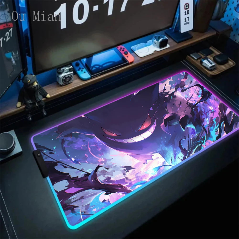 RGB G-Gengar Mousepad Pokemon LED Purple Mouse Pad Gaming Accessories Ghost Big Extended Keyboard Carpet PC Anime Desk Mats