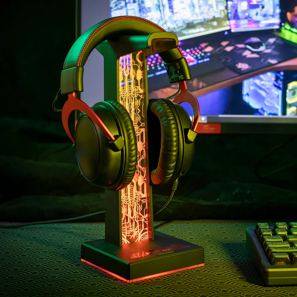 RGB Lights Headphone Stand 10 Lighting Modes Dual USB Port Touch Control Strip Light for All Headsets Gamers Gaming PC Stand