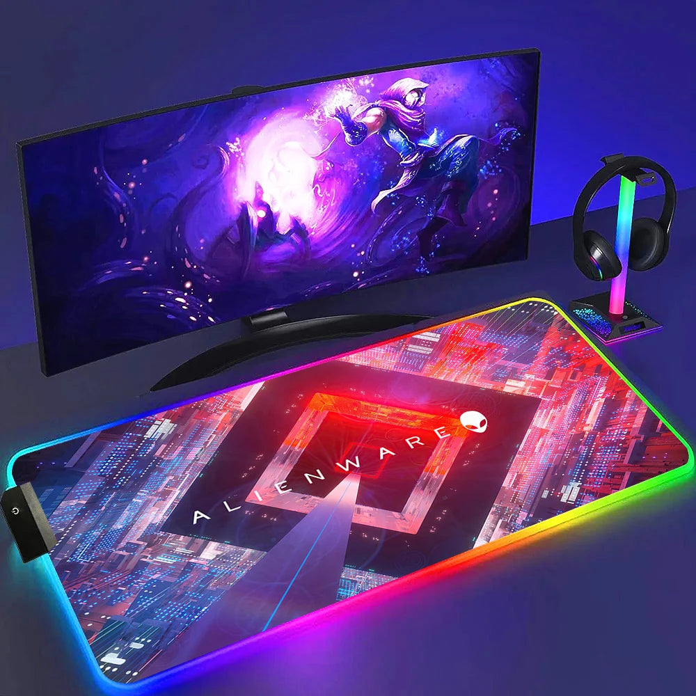 RGB Alienware Black Large Gaming Colorful Mouse Pad Luminescence Mousepad Keyboard Mat Table Desk Mat For Notebook Laptop Gamer