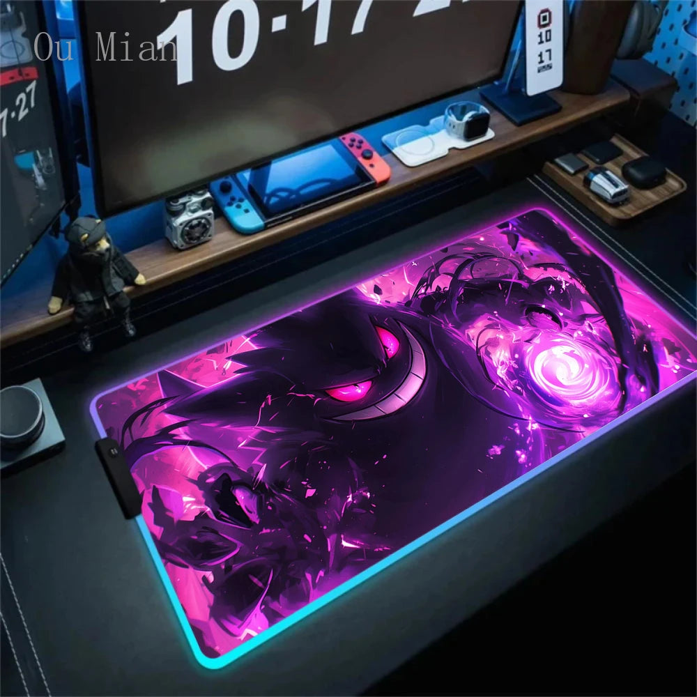 RGB G-Gengar Mousepad Pokemon LED Purple Mouse Pad Gaming Accessories Ghost Big Extended Keyboard Carpet PC Anime Desk Mats
