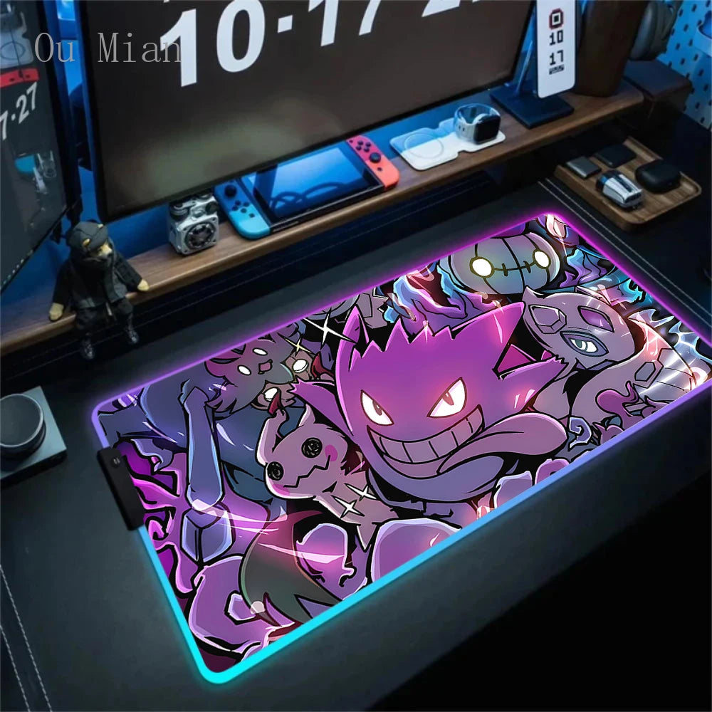 RGB G-Gengar Mousepad Pokemon LED Purple Mouse Pad Gaming Accessories Ghost Big Extended Keyboard Carpet PC Anime Desk Mats