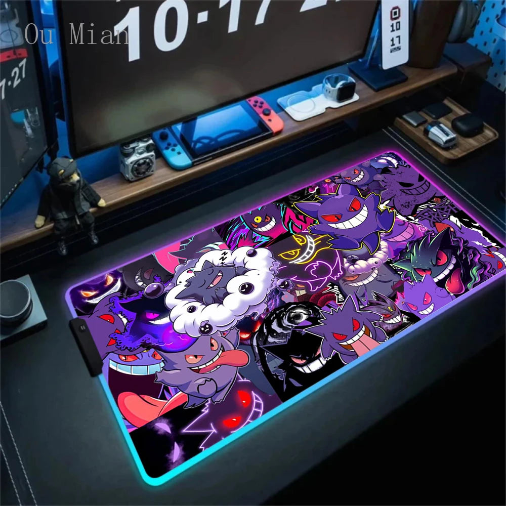 RGB G-Gengar Mousepad Pokemon LED Purple Mouse Pad Gaming Accessories Ghost Big Extended Keyboard Carpet PC Anime Desk Mats