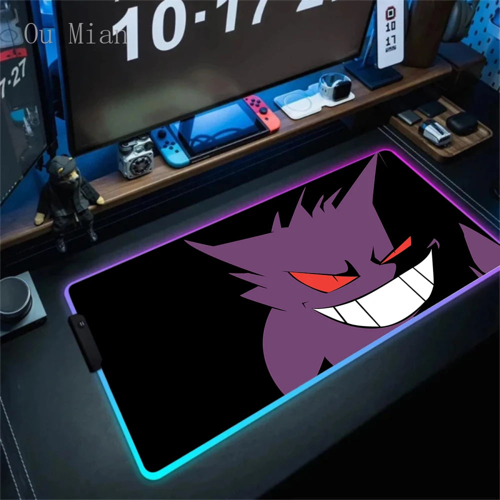 RGB G-Gengar Mousepad Pokemon LED Purple Mouse Pad Gaming Accessories Ghost Big Extended Keyboard Carpet PC Anime Desk Mats