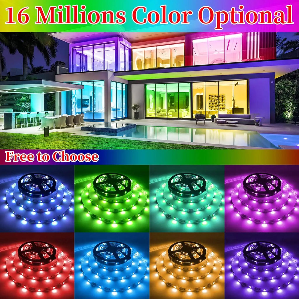 Smart LED Strip Lights with Adhesive Backing，RGB 16 Million Colors Strip Lamp with App/Remote，Adjustable Brightness，Music Sync