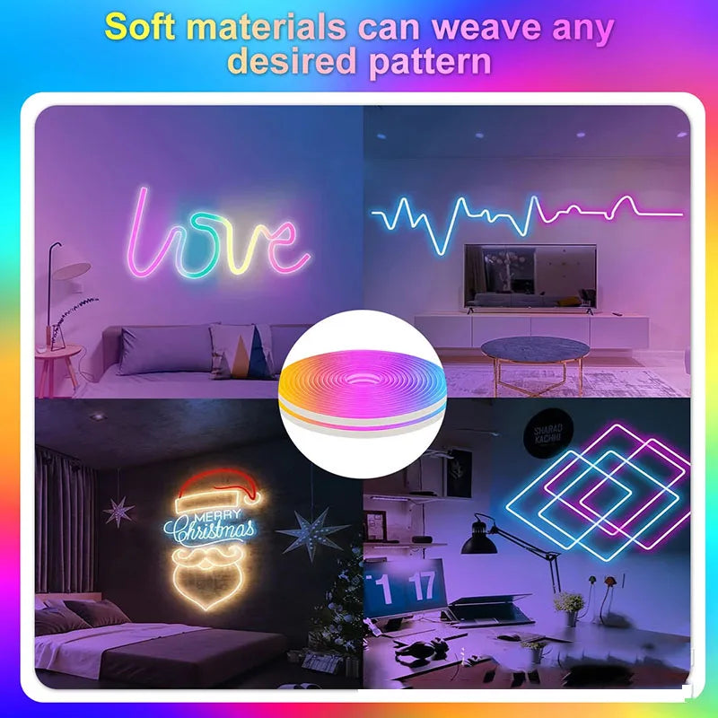 5V USB RGB-IC Neon LED Strip Light 1M 2M 3M 5M Flexible Lamp Tape Neon Lights With Bluetooth APP Control For Home Room Decor