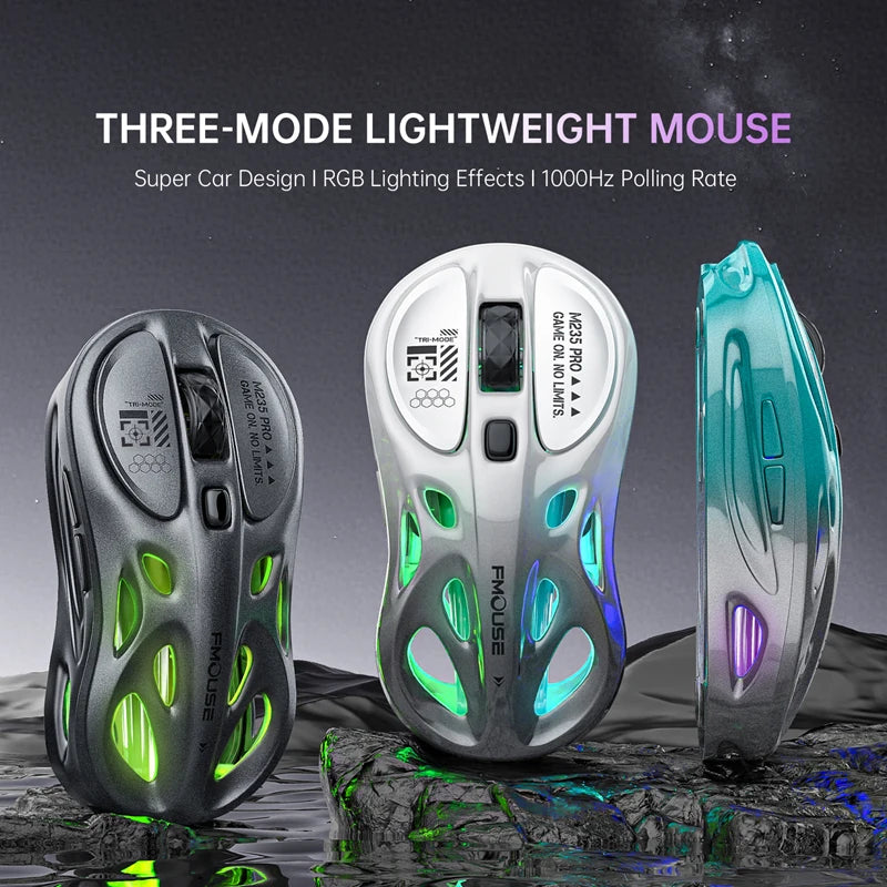 Wireless 2.4G Tri-Mode Rgb Gaming Mouse Hollow Lightweight Design With Chroma Lighting Wired Bluetooth E-Sports Mouse Controller