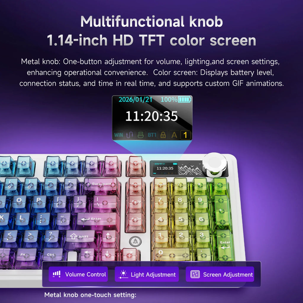 AJAZZ AK980V2 Pro 10000mAh Battery Dual 8K Polling Rate Tri-Mode Wired/Bluetooth/2.4G Gaming Keyboard with Color Screen