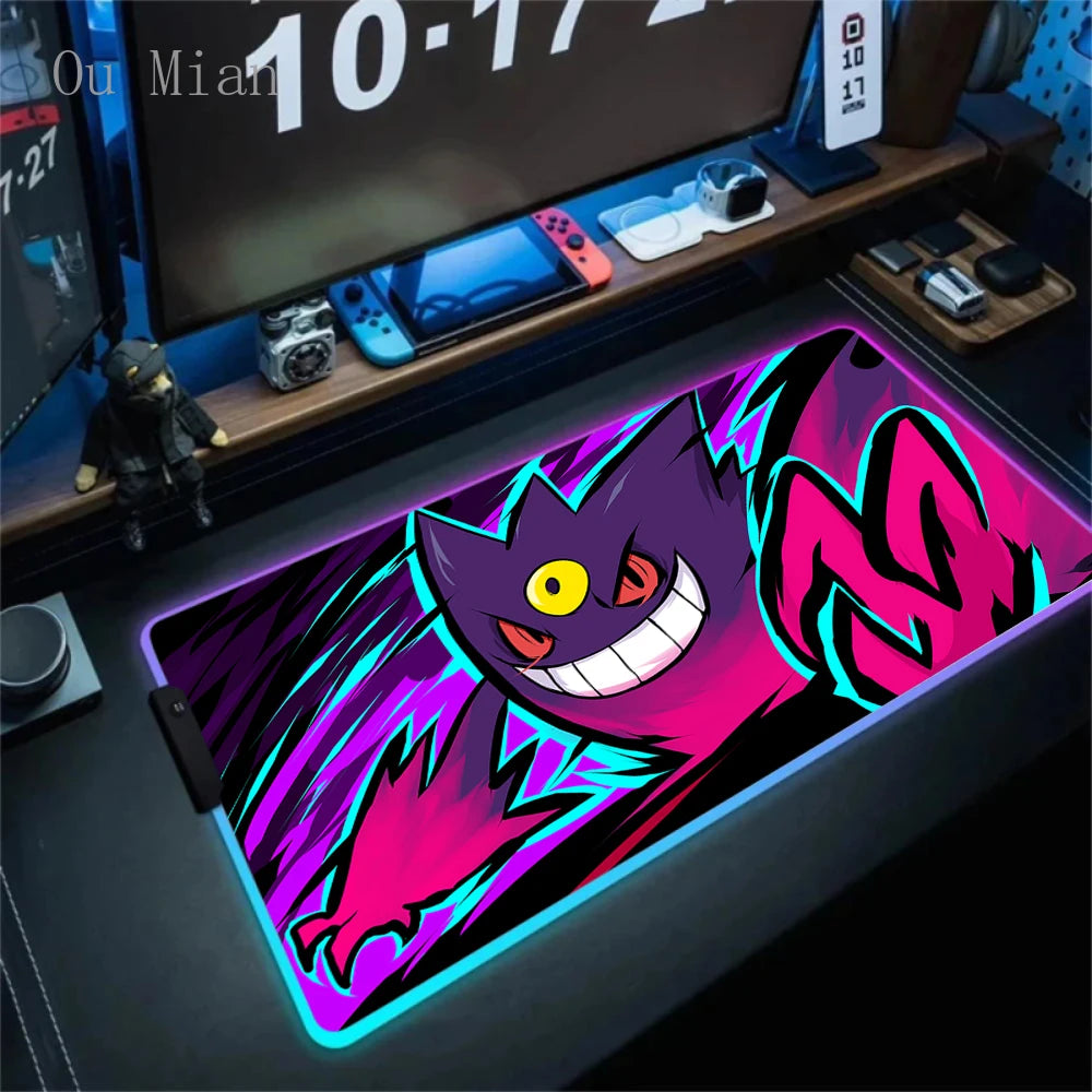 RGB G-Gengar Mousepad Pokemon LED Purple Mouse Pad Gaming Accessories Ghost Big Extended Keyboard Carpet PC Anime Desk Mats