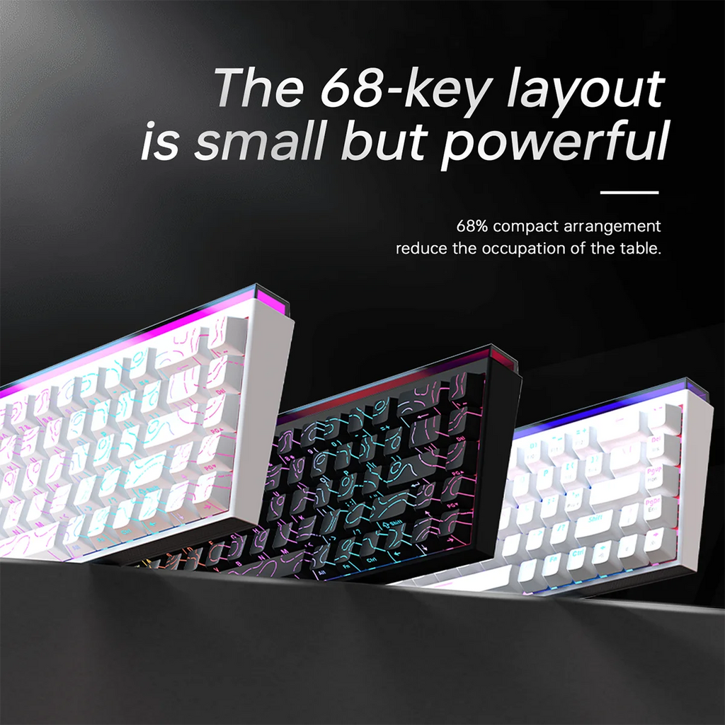 AJAZZ NK68 Mechanical Keyboard - 68-Key Hot-Swap Gaming Keyboard with RGB Backlit Keys, Ergonomic Design, USB Wired Connection