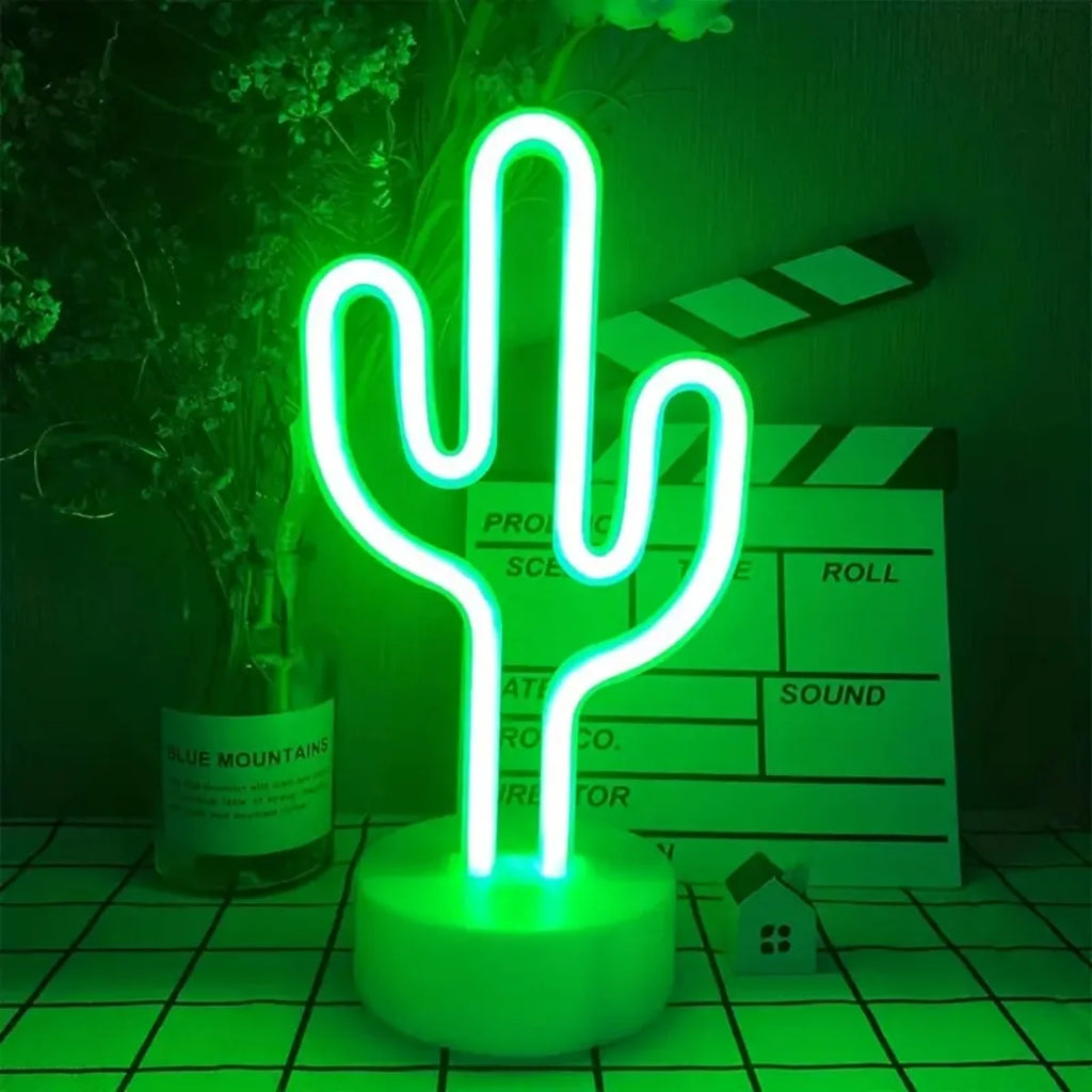 1pc Green LED Cactus Neon Light With Base Decorative Bedroom Light Desktop Night Lamp Suitable For Wedding Birthday Party Decor
