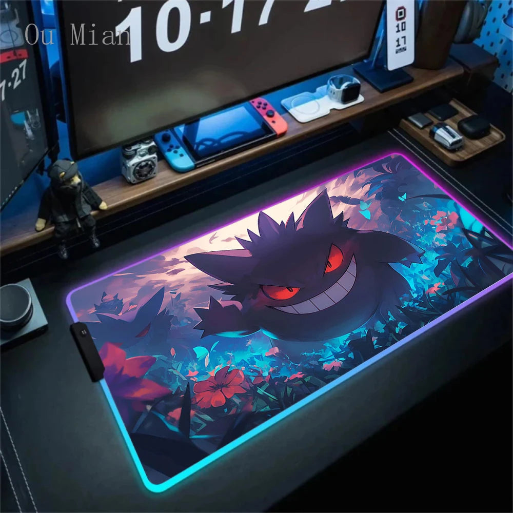 RGB G-Gengar Mousepad Pokemon LED Purple Mouse Pad Gaming Accessories Ghost Big Extended Keyboard Carpet PC Anime Desk Mats