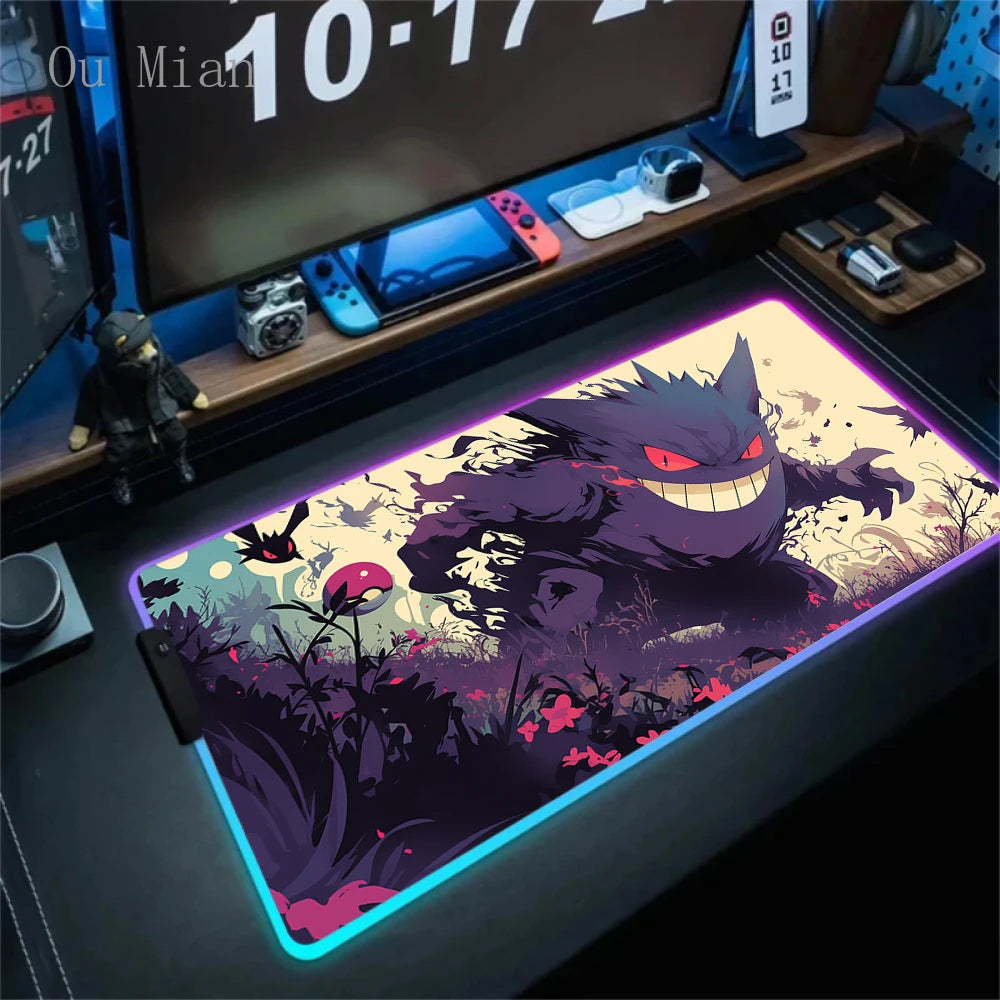 RGB G-Gengar Mousepad Pokemon LED Purple Mouse Pad Gaming Accessories Ghost Big Extended Keyboard Carpet PC Anime Desk Mats