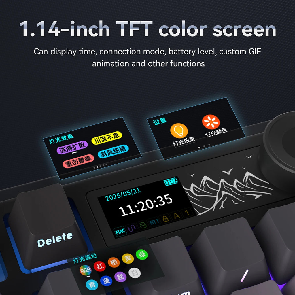 AJAZZ AK980 Mechanical Gaming keyboard, 2.9cm TFT Screen, Volume Knob, 98-Key Gasket Structure, RGB Lighting, Hot-Swappable PR4