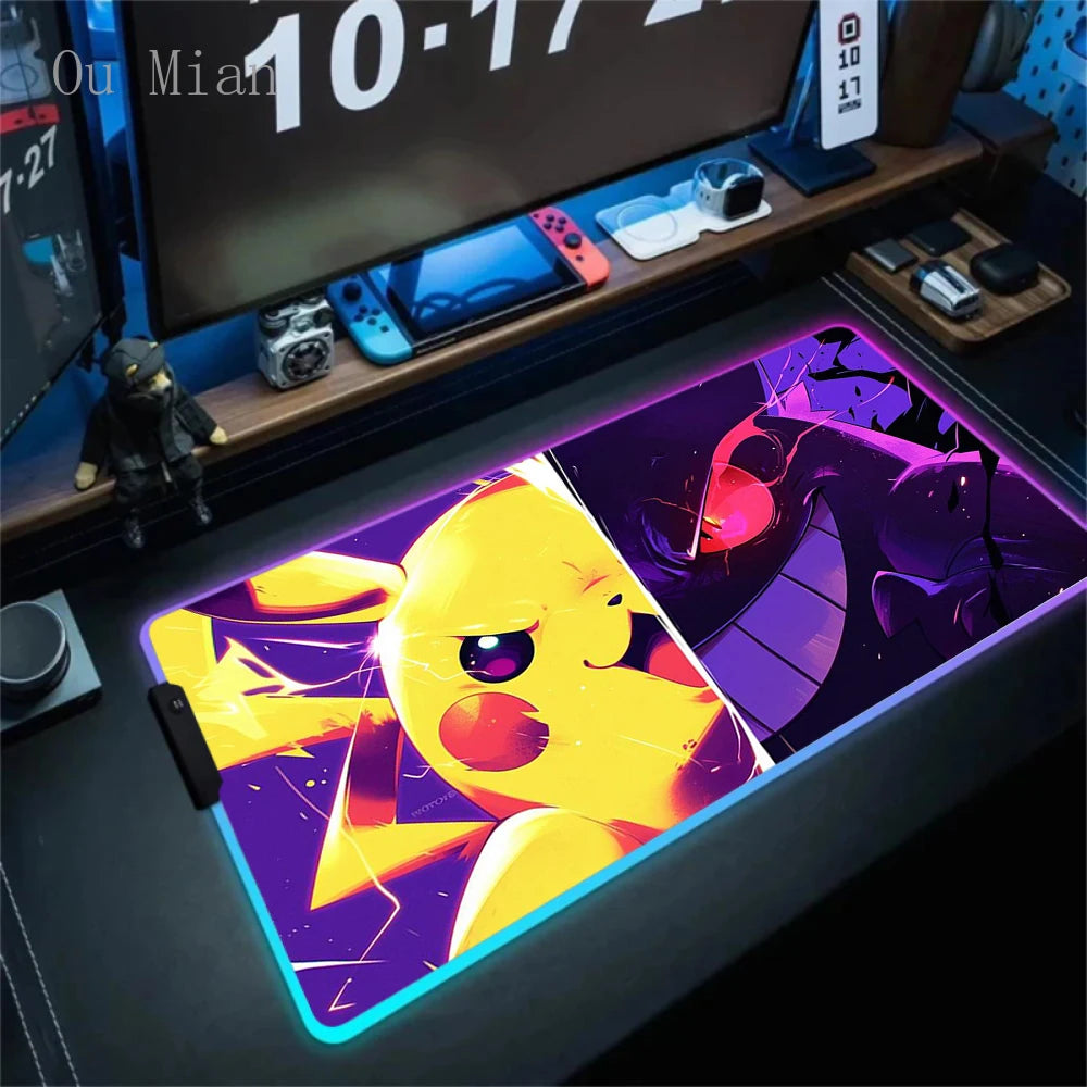 RGB G-Gengar Mousepad Pokemon LED Purple Mouse Pad Gaming Accessories Ghost Big Extended Keyboard Carpet PC Anime Desk Mats