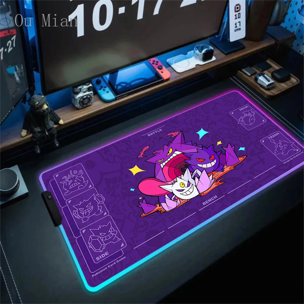 RGB G-Gengar Mousepad Pokemon LED Purple Mouse Pad Gaming Accessories Ghost Big Extended Keyboard Carpet PC Anime Desk Mats