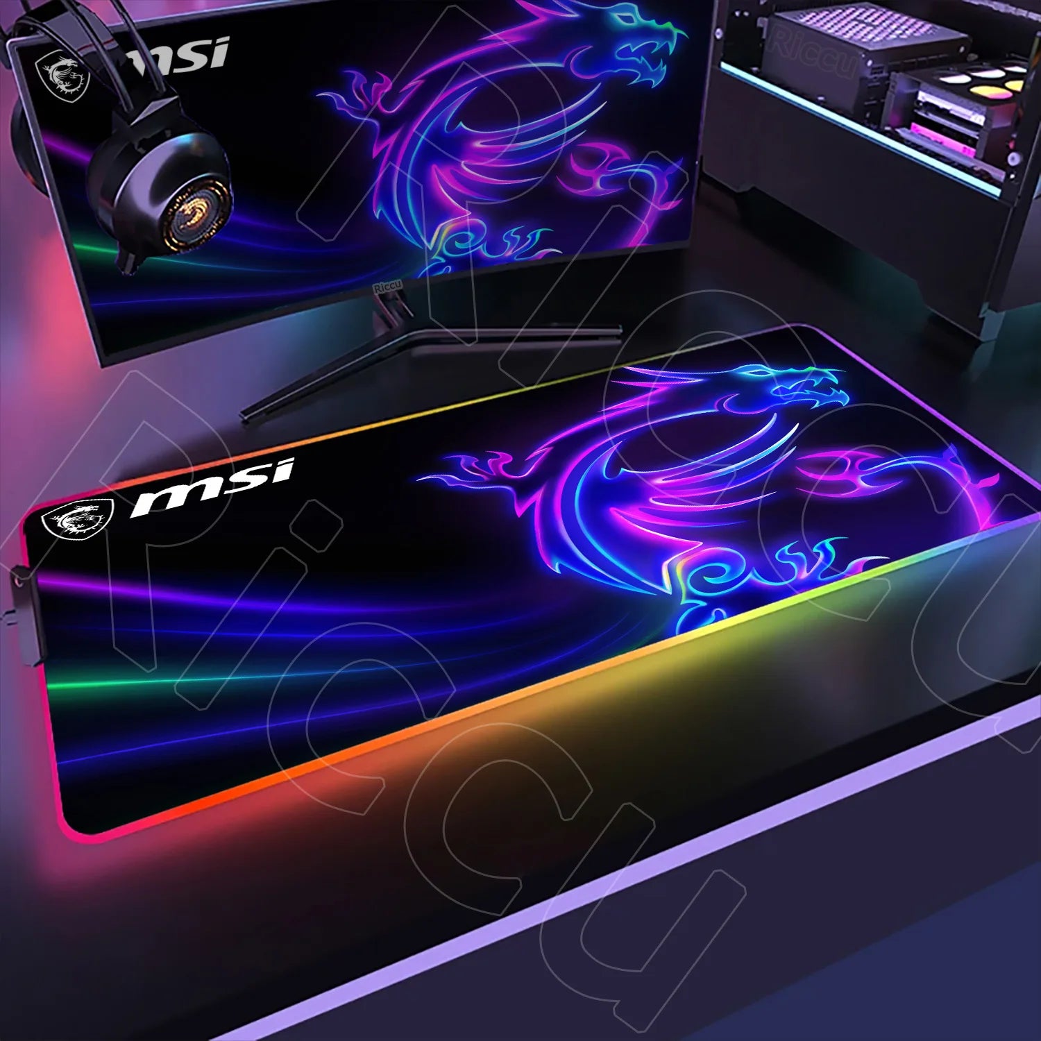 Large RGB Mouse Pad MSI Gaming Speed Mousepad Colorful LED Luminous Table Mats XXL Gamer Computer Backlight Keyboard Accessories