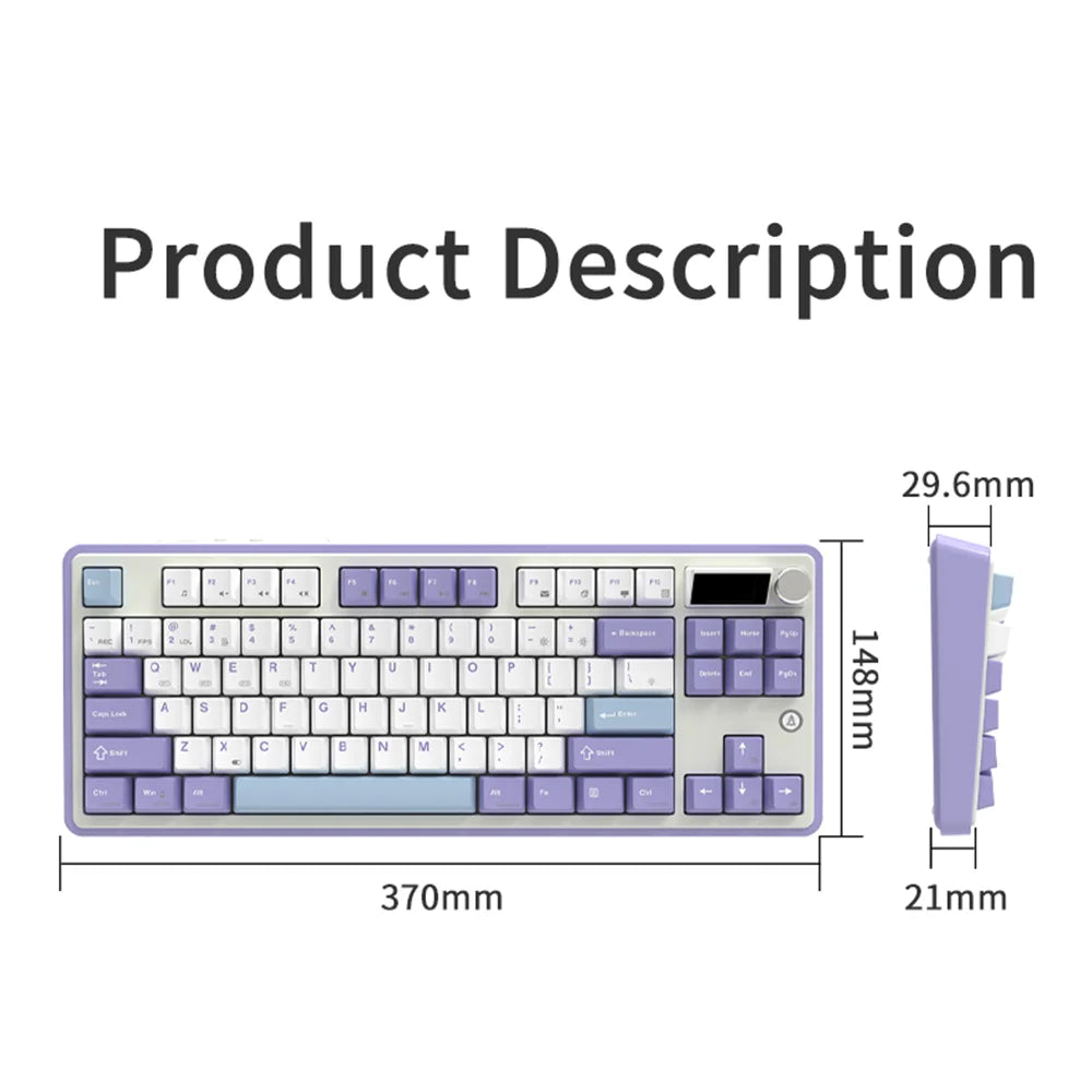 AJAZZ AK870 Mechanical Keyboard Tri-mode RGB Hot-swappable 1.06inch Customizable Screen Knob Wireless Bluetooth Gaming Keyboard