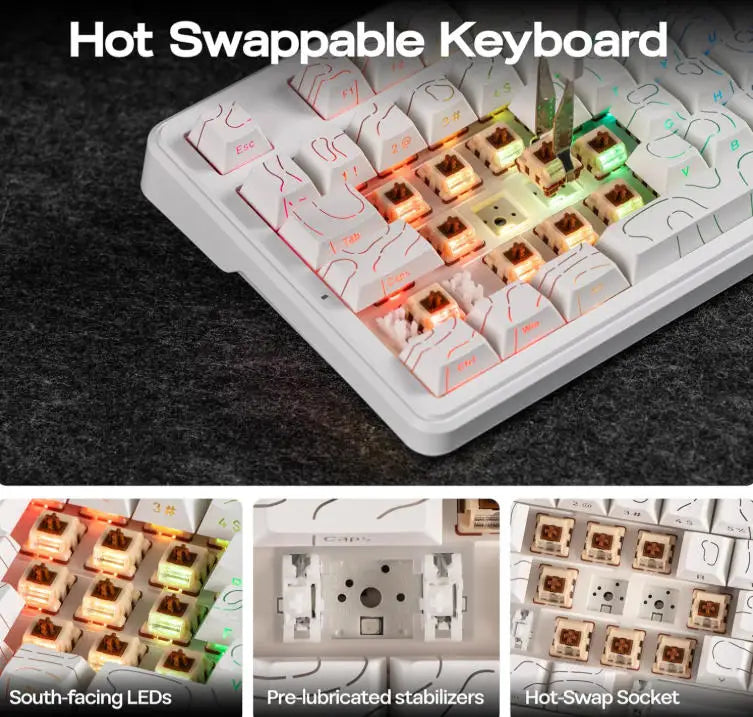 AJAZZ AK870 V2 TKL Gasket Mechanical Keyboard, BT5.0/2.4GHz/USB-C Wireless Gaming Keyboard with 10000mAh Battery, RGB Backlits,