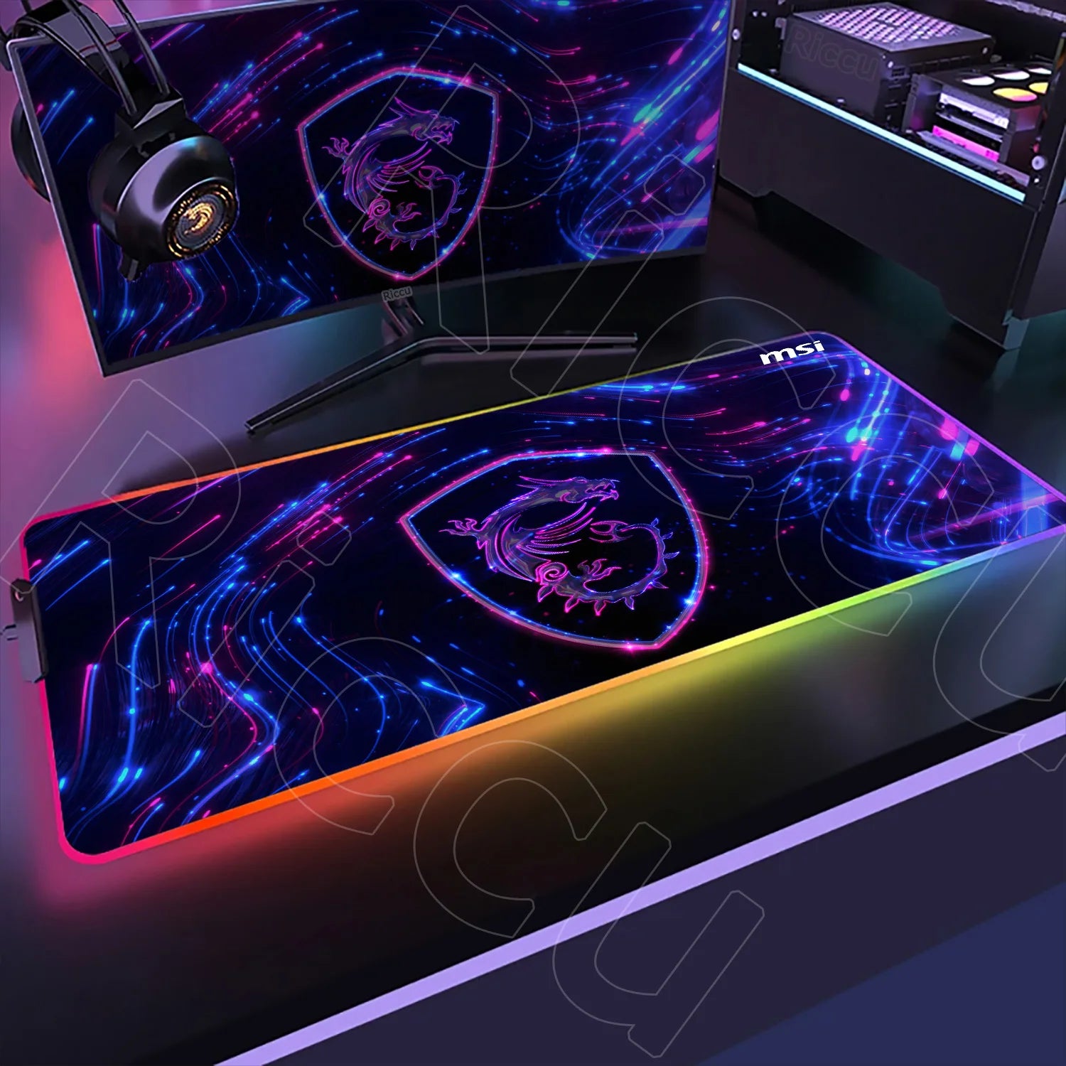 Large RGB Mouse Pad MSI Gaming Speed Mousepad Colorful LED Luminous Table Mats XXL Gamer Computer Backlight Keyboard Accessories