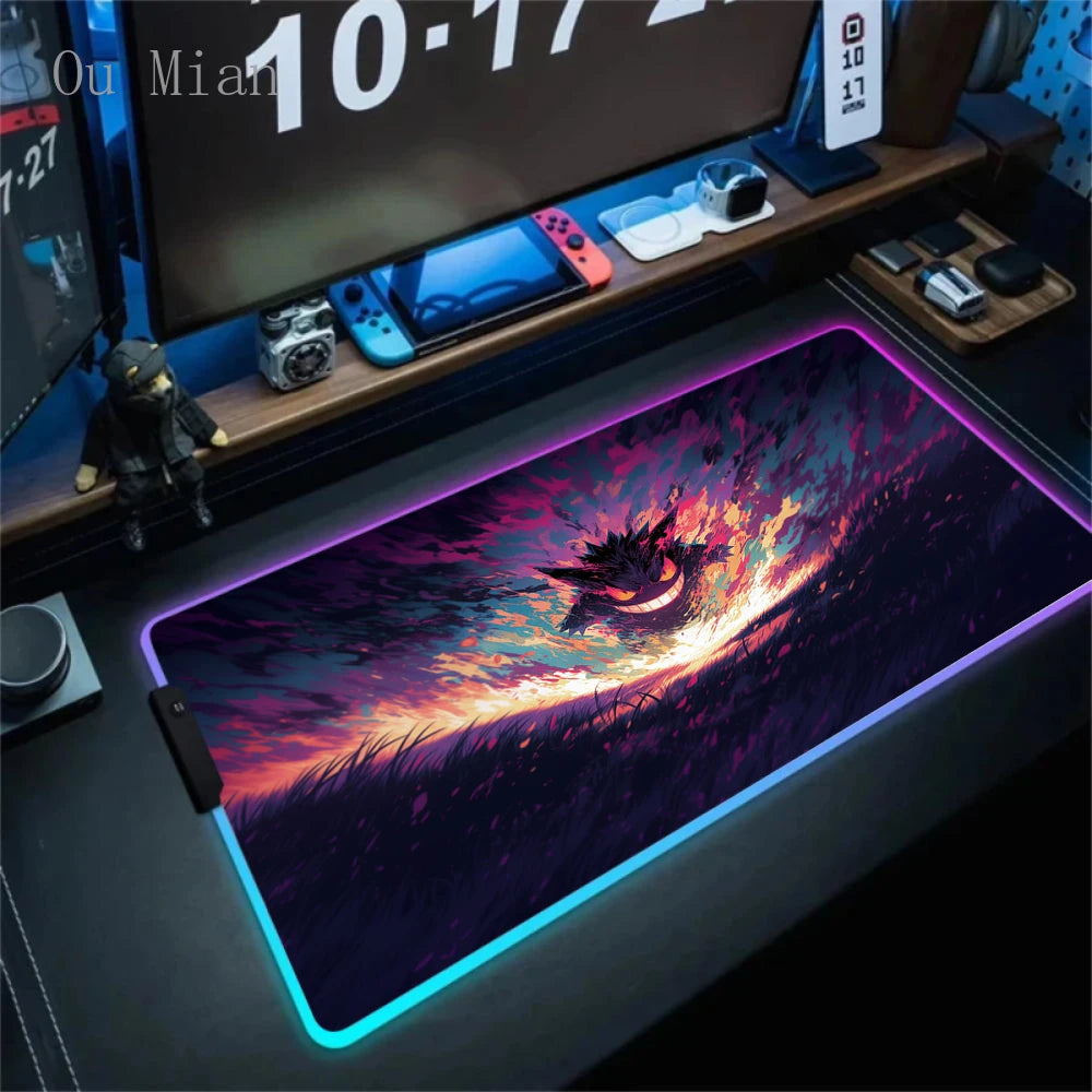RGB G-Gengar Mousepad Pokemon LED Purple Mouse Pad Gaming Accessories Ghost Big Extended Keyboard Carpet PC Anime Desk Mats