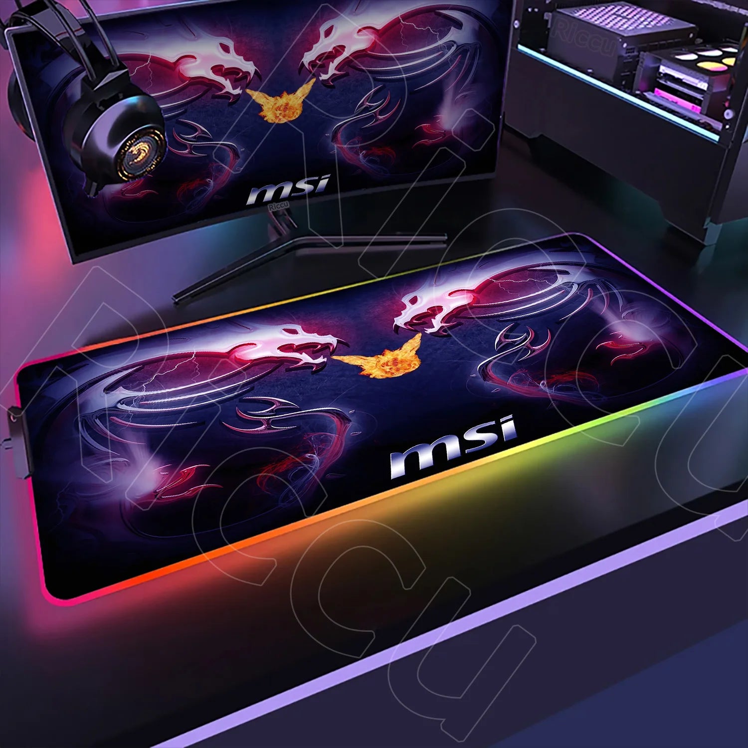 Large RGB Mouse Pad MSI Gaming Speed Mousepad Colorful LED Luminous Table Mats XXL Gamer Computer Backlight Keyboard Accessories
