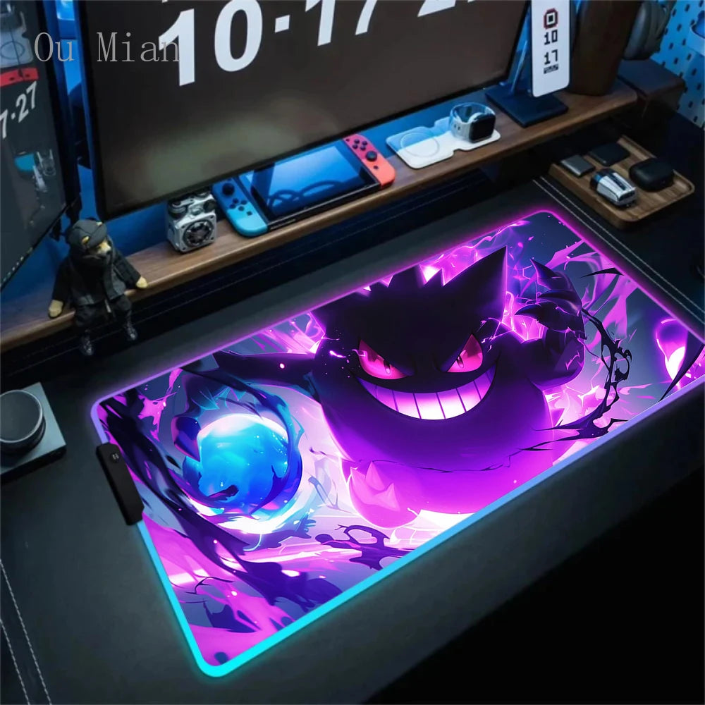 RGB G-Gengar Mousepad Pokemon LED Purple Mouse Pad Gaming Accessories Ghost Big Extended Keyboard Carpet PC Anime Desk Mats