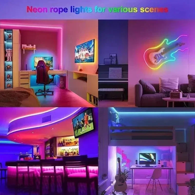 USB RGBIC Neon LED Strip Lights with Bluetooth APP Control Music Sync Waterproof Flexible Tape for Gaming Room Party Decor