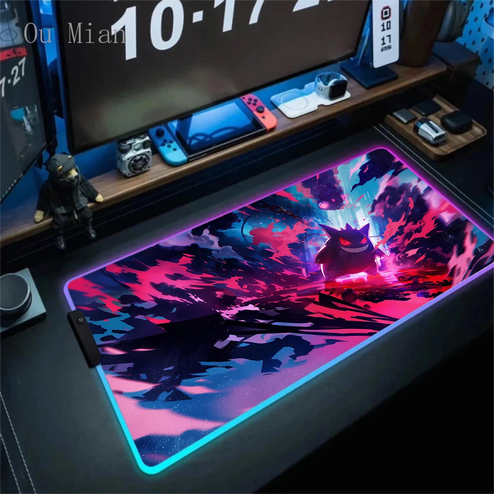 RGB G-Gengar Mousepad Pokemon LED Purple Mouse Pad Gaming Accessories Ghost Big Extended Keyboard Carpet PC Anime Desk Mats