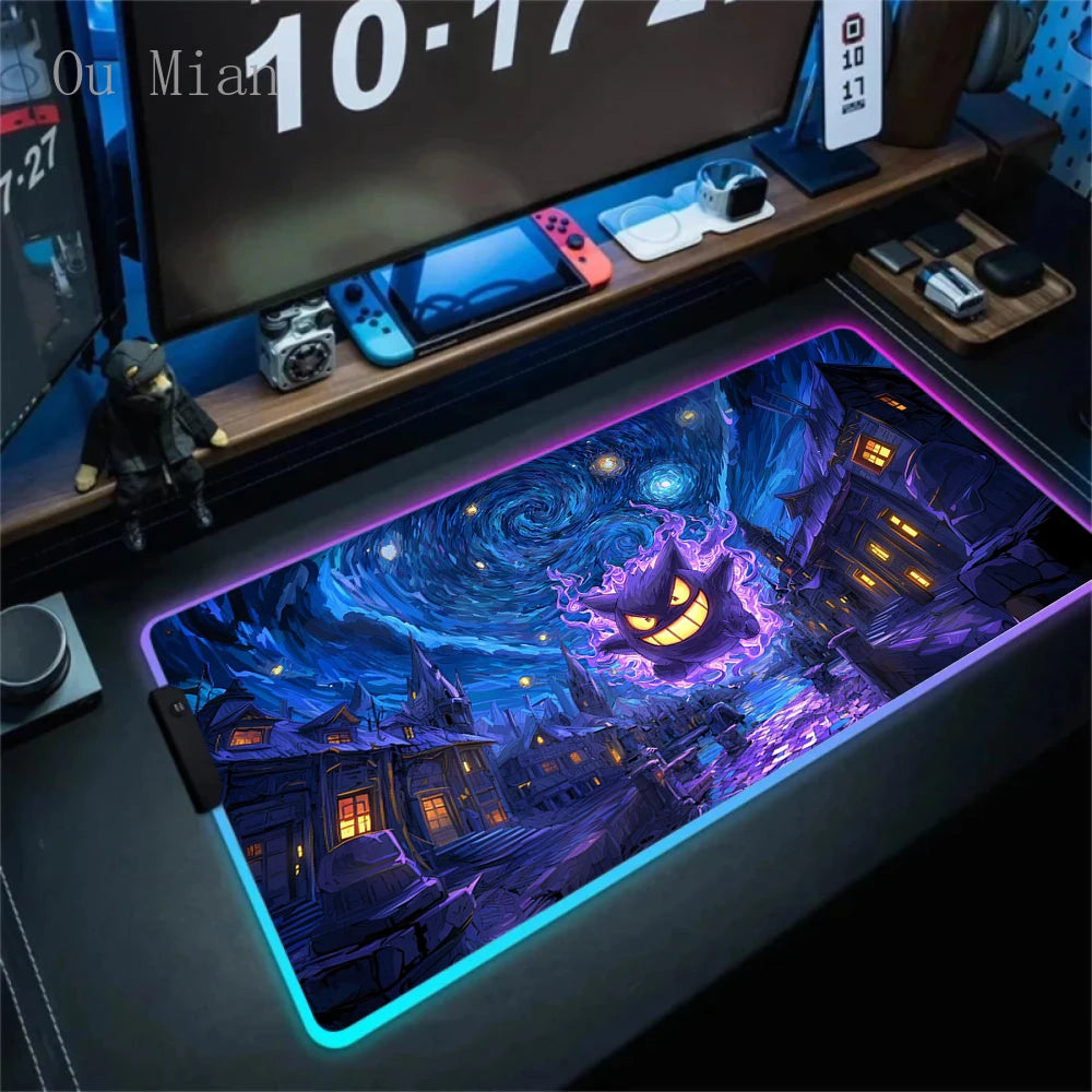 RGB G-Gengar Mousepad Pokemon LED Purple Mouse Pad Gaming Accessories Ghost Big Extended Keyboard Carpet PC Anime Desk Mats
