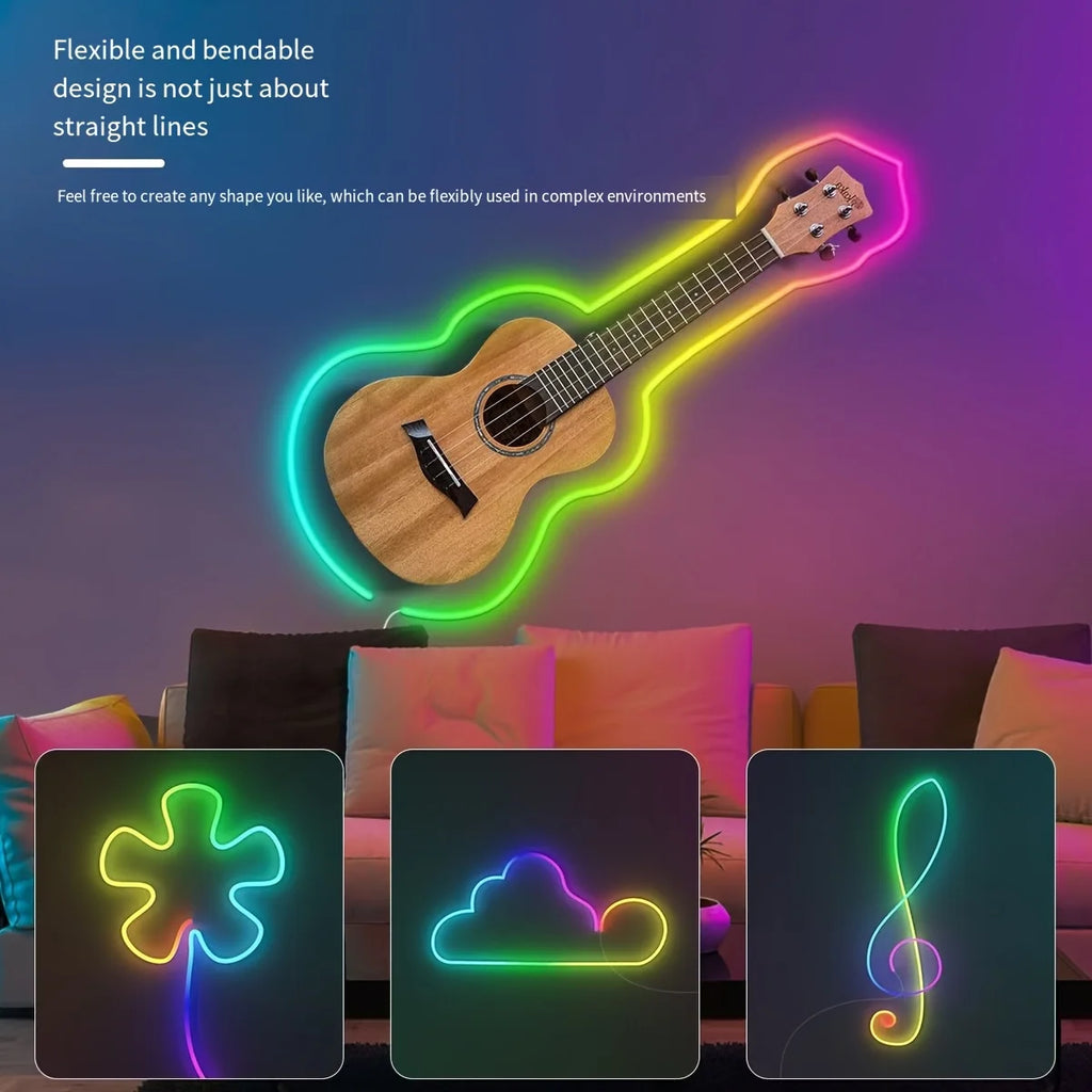 USB RGBIC Neon LED Strip Lights with Bluetooth APP Control Music Sync Waterproof Flexible Tape for Gaming Room Party Decor