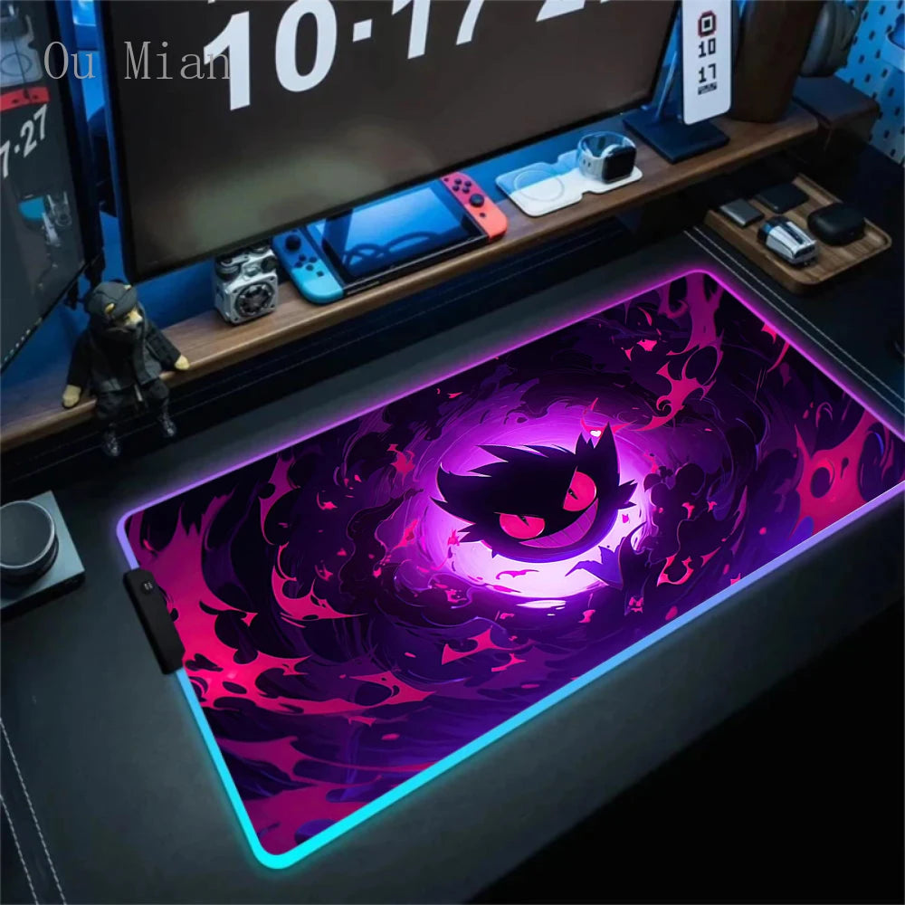 RGB G-Gengar Mousepad Pokemon LED Purple Mouse Pad Gaming Accessories Ghost Big Extended Keyboard Carpet PC Anime Desk Mats