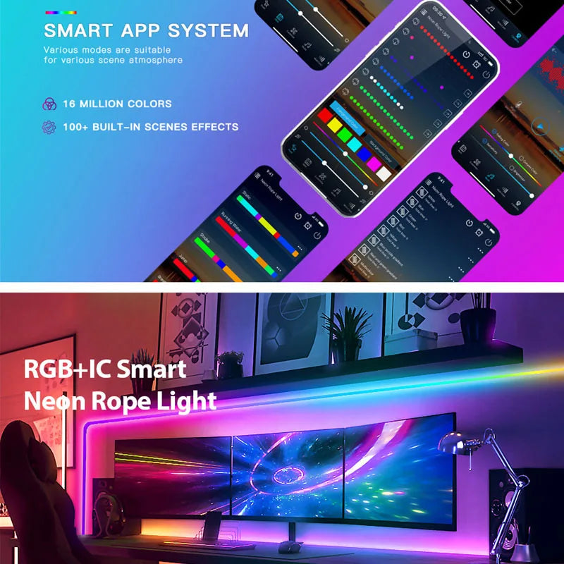 5V USB RGB-IC Neon LED Strip Light 1M 2M 3M 5M Flexible Lamp Tape Neon Lights With Bluetooth APP Control For Home Room Decor