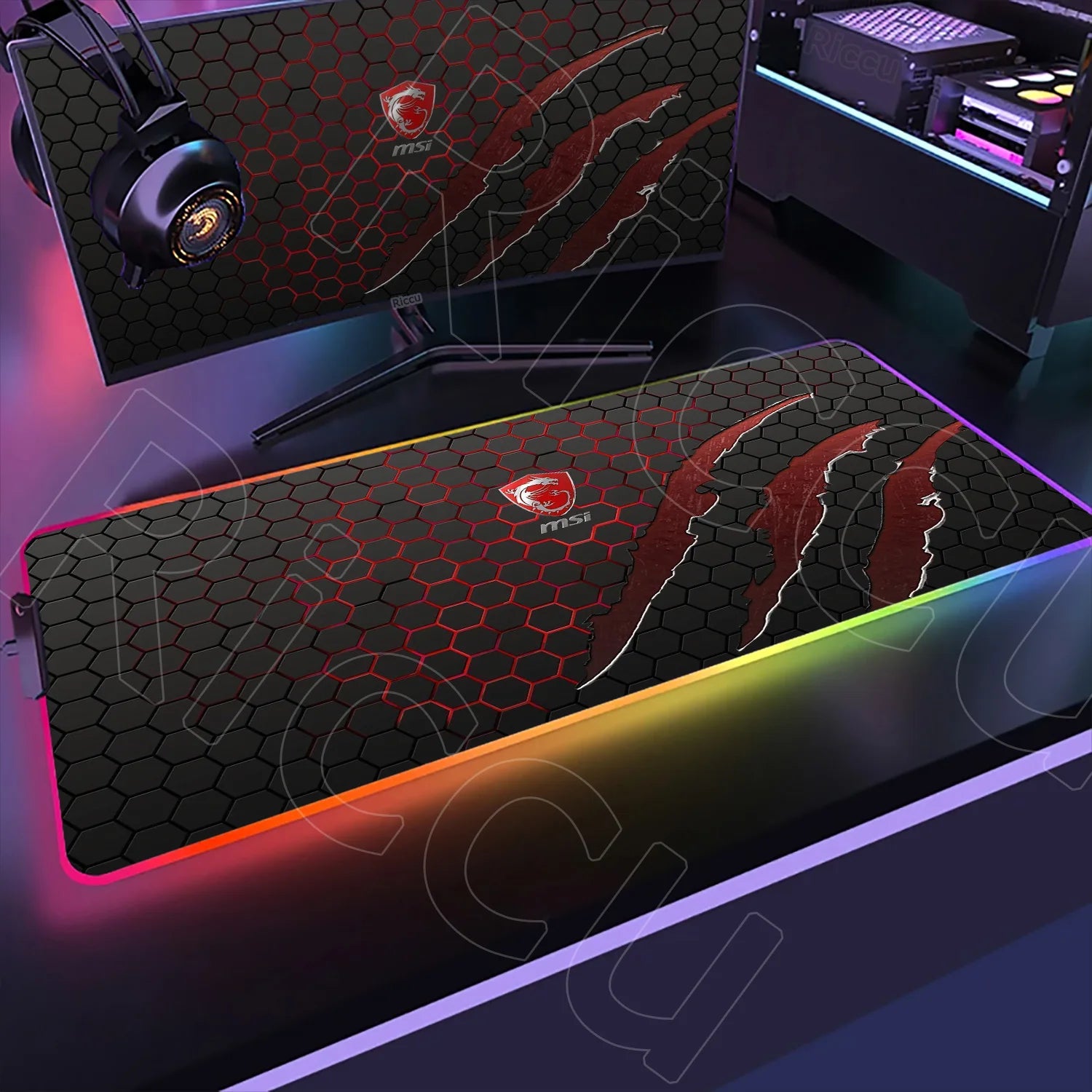 Large RGB Mouse Pad MSI Gaming Speed Mousepad Colorful LED Luminous Table Mats XXL Gamer Computer Backlight Keyboard Accessories