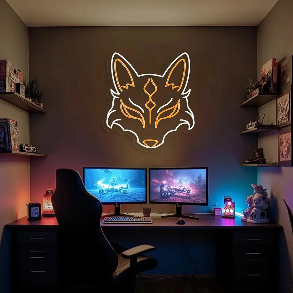 Kitsune Mask Neon Sign Japanese Fox Spirit LED Light Wall Decor Sign Fox Neon Sign Anime Room Decor Neon Sign