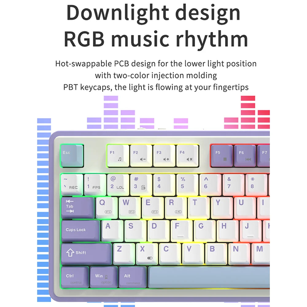AJAZZ AK870 Mechanical Keyboard Tri-mode RGB Hot-swappable 1.06inch Customizable Screen Knob Wireless Bluetooth Gaming Keyboard