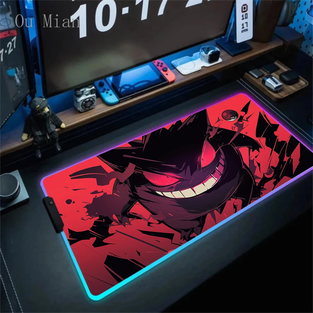 RGB G-Gengar Mousepad Pokemon LED Purple Mouse Pad Gaming Accessories Ghost Big Extended Keyboard Carpet PC Anime Desk Mats