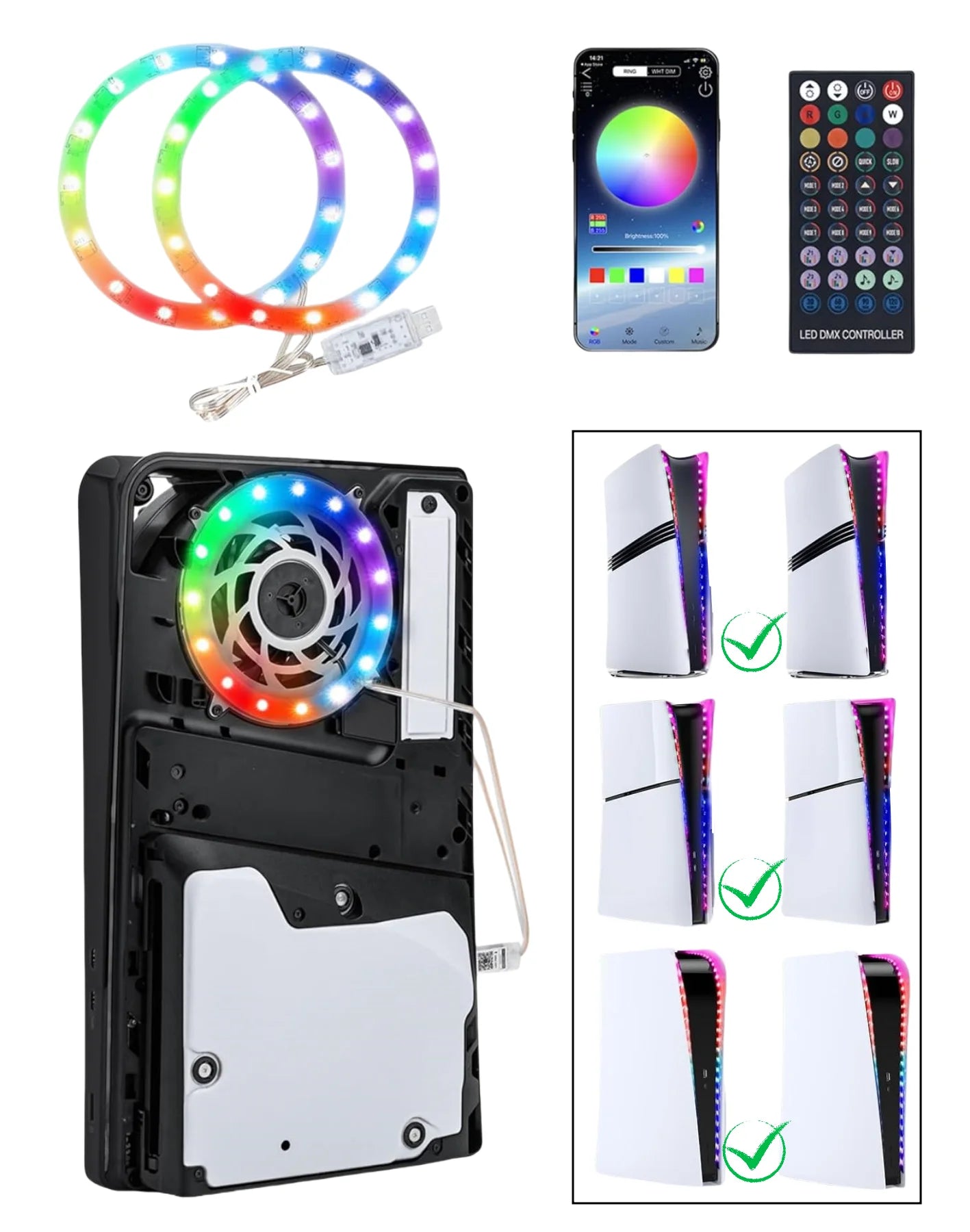 RGB LED Light Strip For PS5 Pro/Slim/Fat Original Console 8 Colors 400+Effects DIY Decoration Gaming Atmosphere lights For PS5